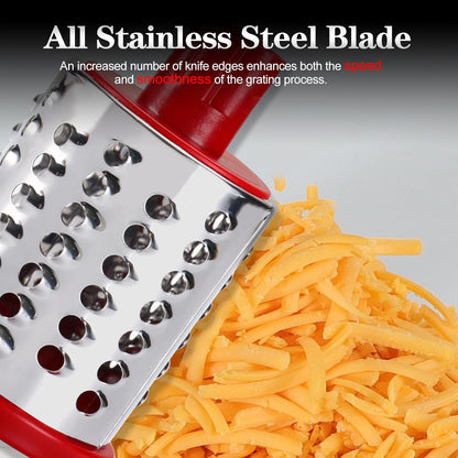 Rotary Cheese Grater Hand Crank, Kitchen Shredder Speed Mandolin Slicer Nuts Grinder with Handle and Drum Blades for Cheese, Vegetable, Walnuts, Chocolate, Potato, Carrot, 3 Blades, White